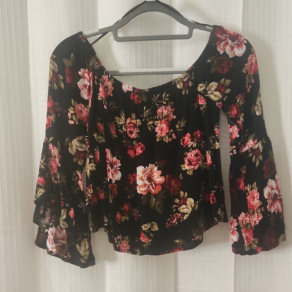 Ambiance Flutter Sleeve Pink and Orange Crop Blouse.90s Y2K.